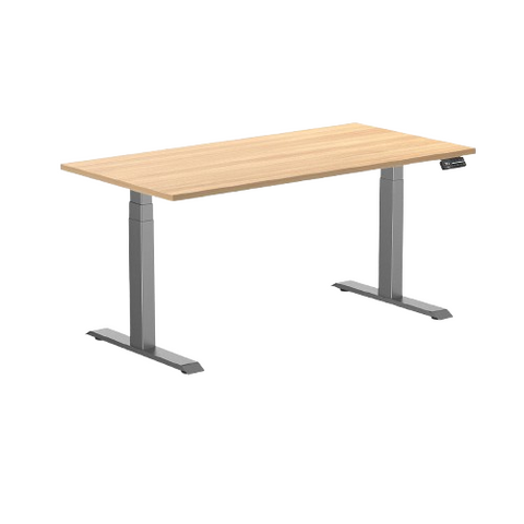 Desky Dual Melamine Sit Stand Desk 150cm Sublime Teak Desktop and Space Grey Frame