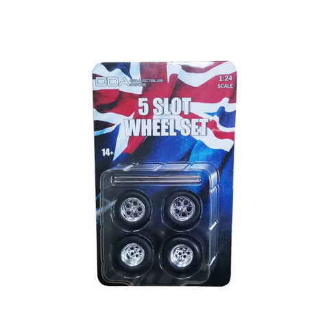 DDA 1:24 Scale 4 x 10 Slot Chrome Wheels With Tyres & Axles For Slammed Models