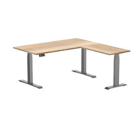 Desky Hardwood L-Shape Sit Stand Desk 150x155cm White Ash and Space Grey Leg