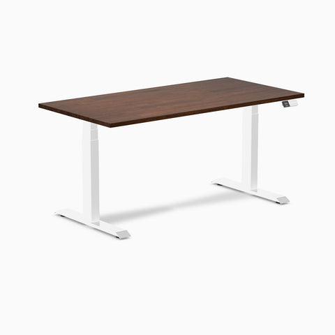 Desky Dual Rubberwood Sit Stand Desk 150cm Red Walnut Desktop and White Frame