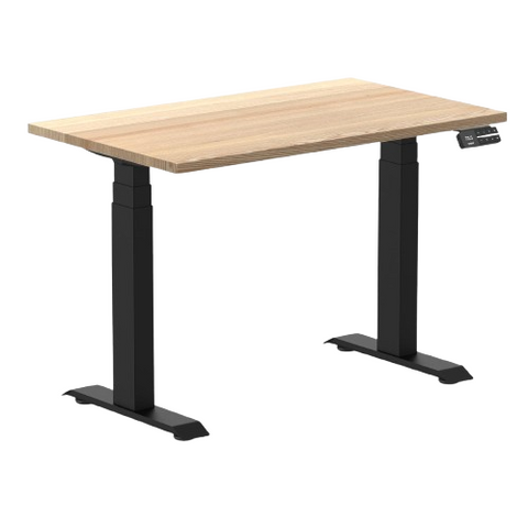 Desky Dual Mini Hardwood Sit Stand Desk 100cm White Ash Desktop and Matte Black Frame