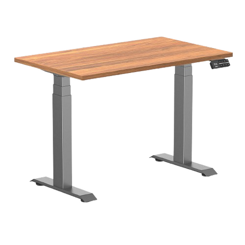 Desky Dual Mini Sit Stand Desk 1000 x 600 Prime Oak Desktop and Space Grey Frame