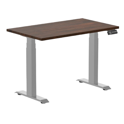 Desky Dual Mini Rubberwood Sit Stand Desk 100cm Dark Walnut Desktop and Grey Frame