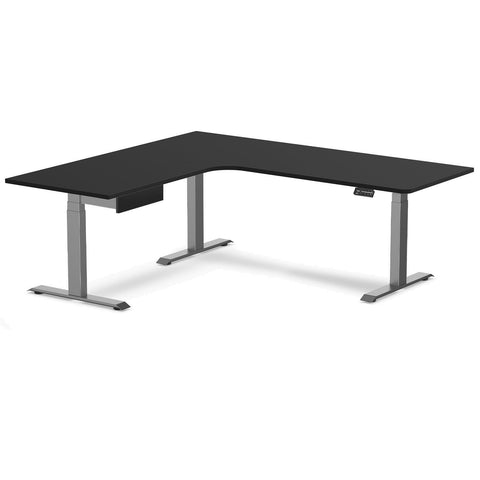 Desky L-Shape Melamine Standing Desk With Drawer 200cm - Left Return Black Top and Space Grey Leg