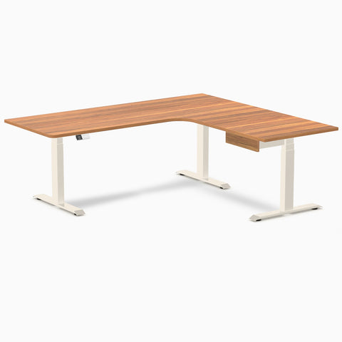Desky L-Shape Melamine Standing Desk With Drawer 200cm - Right Return Prime Oak Top and Wheat Leg
