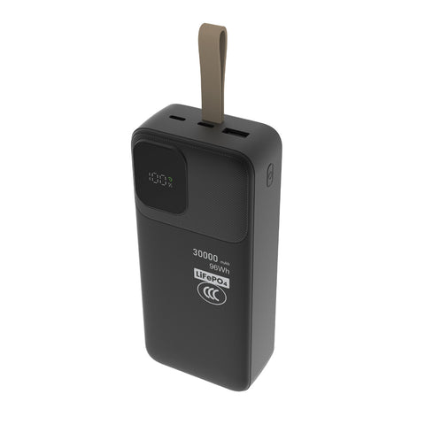 Laser 30000mAh LiFePO4 45W Power Bank with Built-In Cables (Black)
