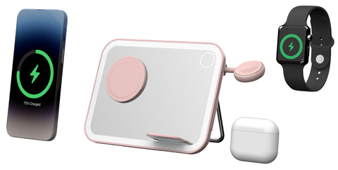 Laser Makeup Mirror 3 in 1 Wireless Charger – Qi2 (Transcendent Pink)