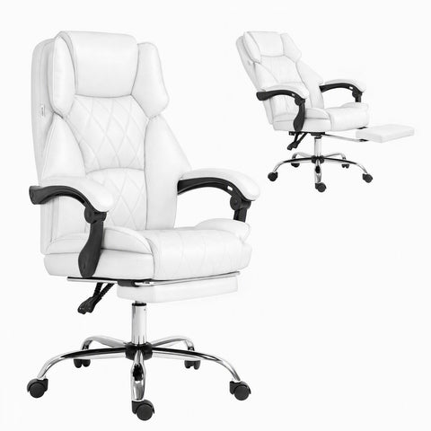 Artiss Executive Office Chair Leather Footrest (White)