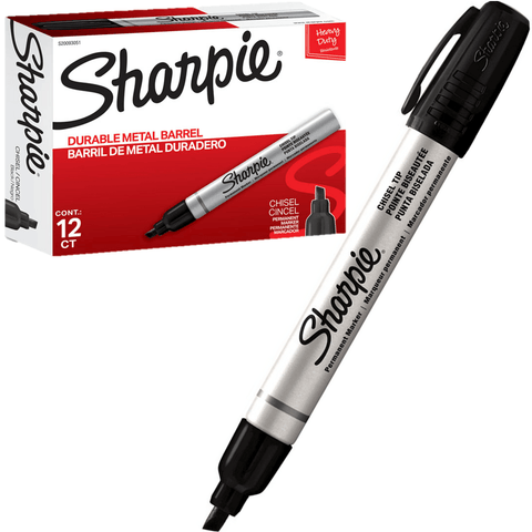 Sharpie Box 12 Pro Durable Metal Permanent Marker Chisel Tip (Black)