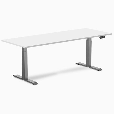 Desky Dual Melamine Sit Stand Desk 200cm White Desktop and Space Grey Frame