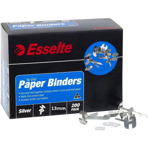 Esselte Paper Binders 13mm No.642 Box of 200 (Silver)