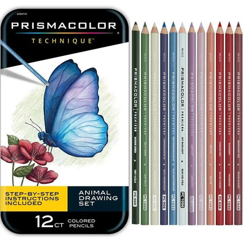 Prismacolor Premier Techniques Animal Drawing Coloured Pencils [12 Tin]