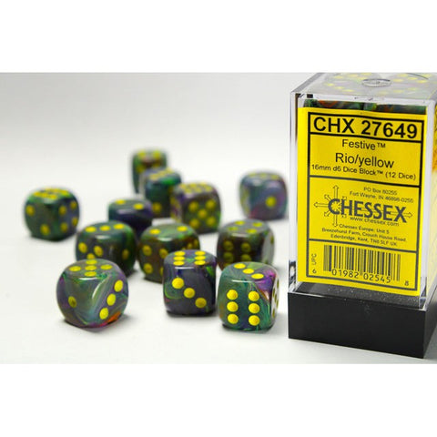Chessex Festive 16mm D6 Dice Block (Rio/Yellow, 12 Dice)