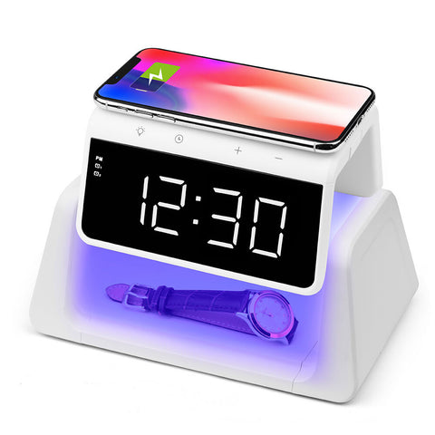 Rewyre Alarm Clock USB-C 5V 10W Qi Wireless Charger with UV Lamp (White)