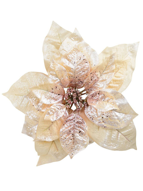 Christmas Warehouse - PICK2159 Peach Pink With Rose Gold Poinsettia Christmas Tree Clip Pick | 22cm Peach Pink with Rose Gold