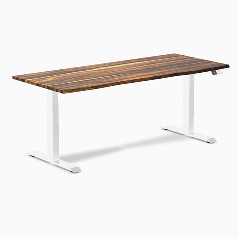 Desky Dual Hardwood Sit Stand Desk 180cm Pheasantwood Desktop and White Frame