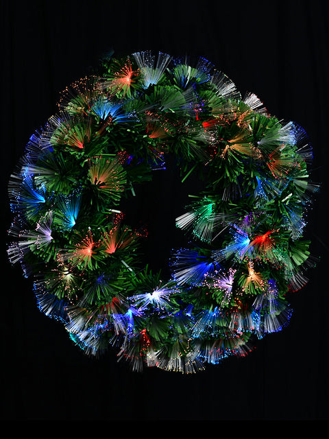 Christmas Warehouse - WRTHFX01 60cm Kaleidoscope Multi Colour LED Fibre Optic Christmas Wreath | 80 Tips Green with Multi Colour