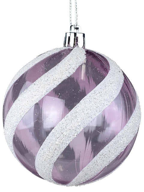 Christmas Warehouse - DECRH099 Purple & White Whimsical Glitter Candy Swirl Bauble | 80mm Light Purple With White & Silver