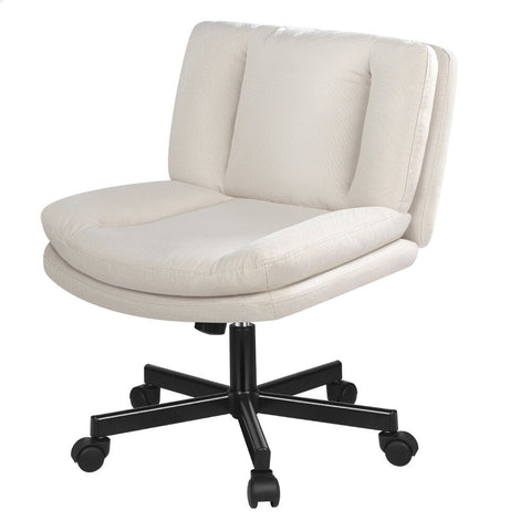 ALFORDSON Armless Office Desk Chair Mid Back Wide Seat Fabric (Beige)