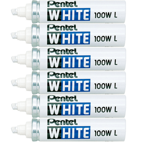 Pentel 100W Permanent Marker Large Chisel (White) [Pack 6]