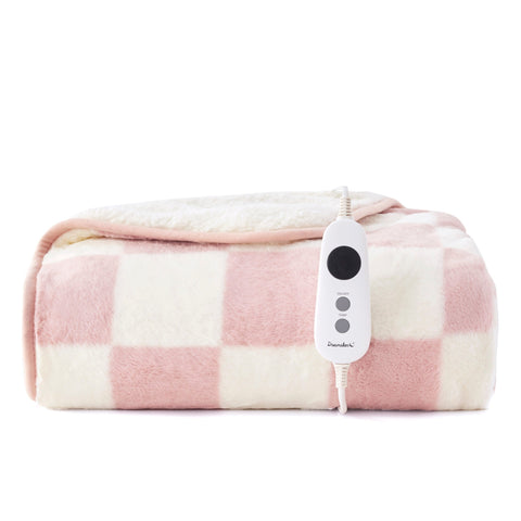 Dreamaker Checkered Plush Electric Heated Throw Blanket [130x160cm] (Pink/Cream)