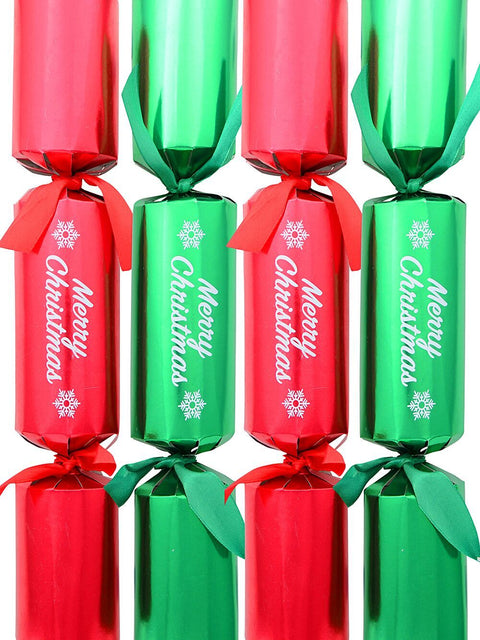 Christmas Warehouse - BONS2508 50x Red & Green Foil Merry Christmas Bon Bons (Crackers) | 29cm Red & Green with White