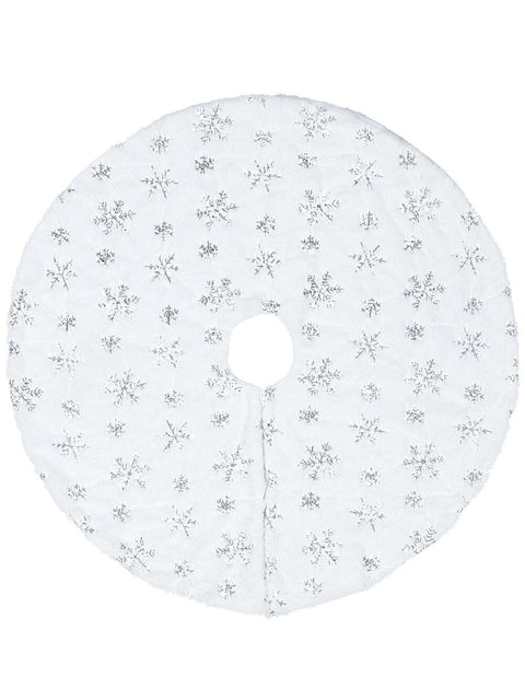 Christmas Warehouse - SKRT2401 1m White Plush Faux Fur & Silver Sequin Snowflake Christmas Tree Skirt White with Silver