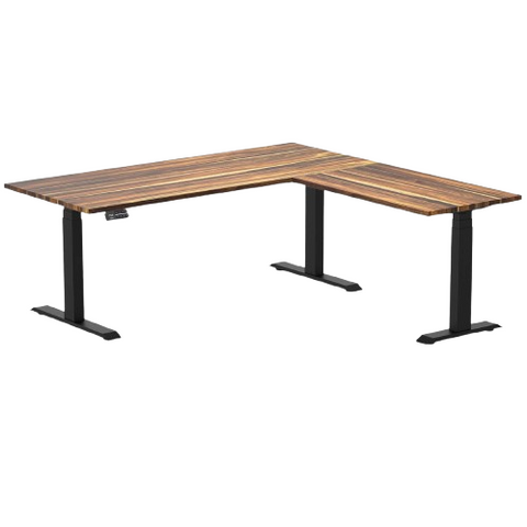 Desky Hardwood L-Shape Sit Stand Desk 180 x 175 cm Pheasantwood Top and Matte Black Leg
