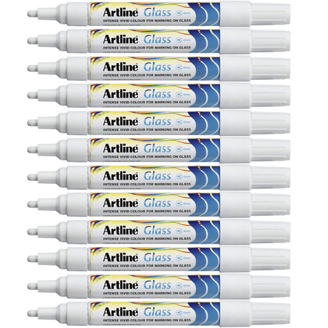 Artline Glass Marker Removable 2mm Bullet Tip (White) [Box 12]