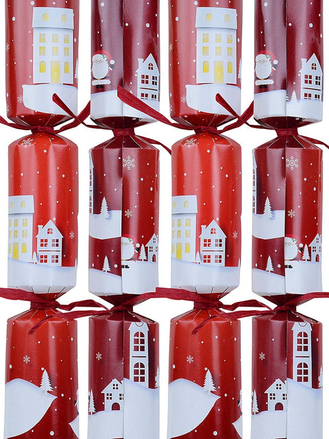 Christmas Warehouse - BONS2466 50x Town Scene With Santa Pattern Christmas Bon Bons (Crackers) | 30cm White & Yellow on Red