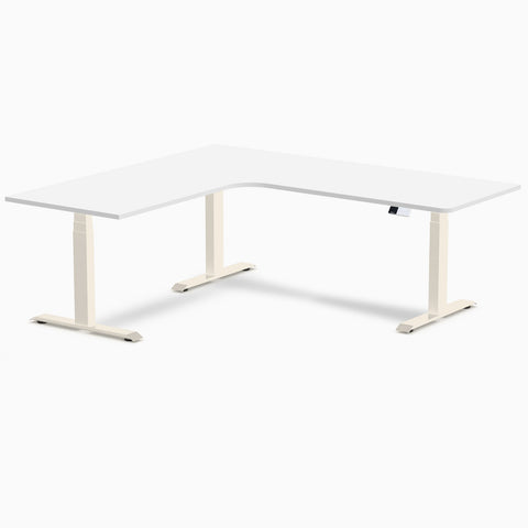 Desky L-Shape Melamine Sit Stand Desk 200cm - Left Return Black Top and White Leg