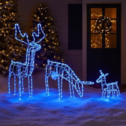 Lexi Lighting 3D Illuminated LED Reindeer Family With Motor - Blue