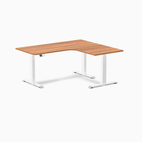 Desky L-Shape Melamine Sit Stand Desk 160cm - Right Return Prime Oak Top and White Leg