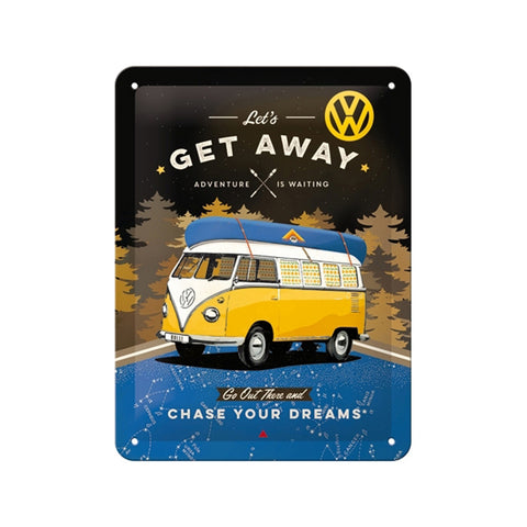 Nostalgic-Art 15x20cm Small Wall Metal Sign Plaque VW Bulli Let's Get Away Night