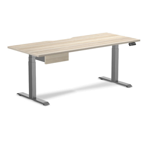 Desky Dual Scalloped Melamine Standing Desk With Drawer - Classic Oak / 1800x750mm / Space Grey