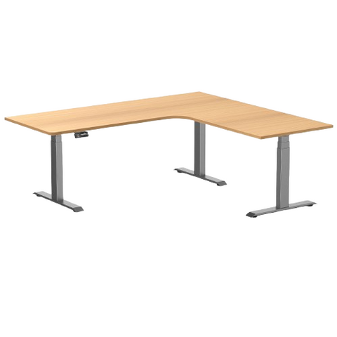 Desky L-Shape Melamine Sit Stand Desk 200cm - Left Return Select Beech Top and Space Grey Leg