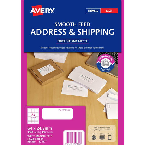Avery 959360 L7157 Address Label Smooth Feed 33 White Pack 100