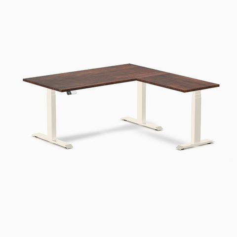 Desky Bamboo L-Shape Sit Stand Desk - 150 x 155 cm American Rustic Pine Top and Wheat Leg