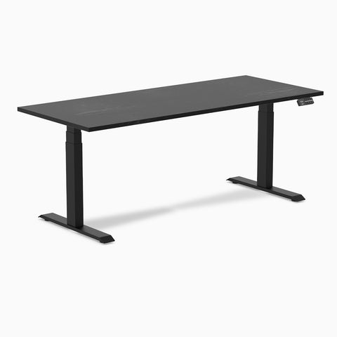 Desky Dual Hardwood Sit Stand Desk 180cm Black Ash Desktop and Matte Black Frame
