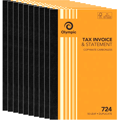 Olympic 10 Pack 724 Tax Invoice Statement Carbonless Duplicate 140870 Bulk