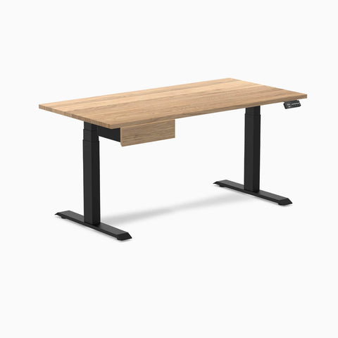 Desky Dual Hardwood Standing Desk With Drawer 150cm White Oak Desktop and Matte Black Frame