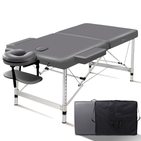 ALFORDSON Massage Table 2 Fold 75cm Foldable Portable Bed Desk Aluminium Lift Up (Grey)