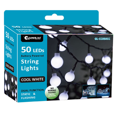 Sansai 50 LED Globe String Lights (Cool White)