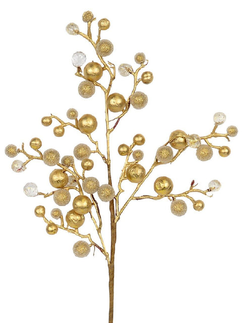 Christmas Warehouse - STEM2031 Bronze Beaded & Diamante Berry Long Christmas Stem | 61cm Bronze with Clear