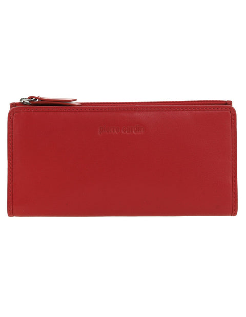 Pierre Cardin Women's Genuine Leather Bi-Fold Protected RFID Wallet Red