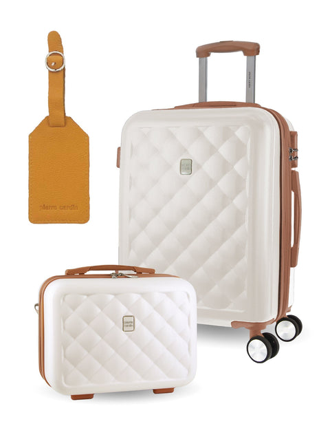 Pierre Cardin Cabin Hard-Shell Suitcase & Mini Beauty Travel Case w/ Tag White