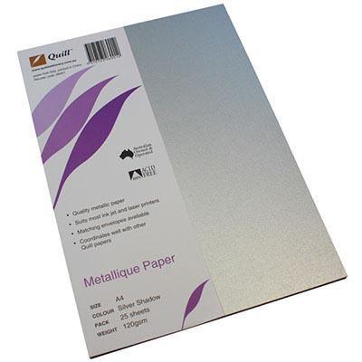 Quill Metallique Paper 120GSM A4 Silver Shadow Pack 25