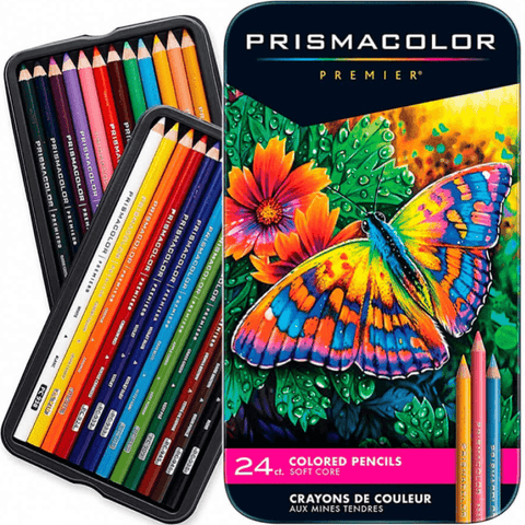 24 Prismacolor Premier Colour Pencils Tin Soft Core Coloured Set