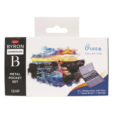 Jasart Byron 12-Colour Pocket Watercolour Craft Painting with Brush Set Ocean