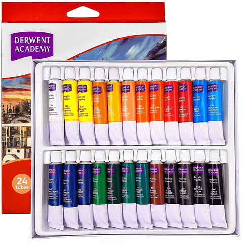 Derwent Academy Acrylic Paints 12mL Paint Tubes Set Pack 24